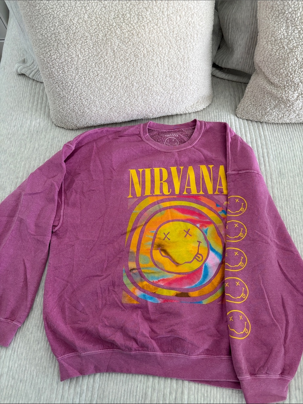 NIRVANA Purple Tie-Dye Smiley Logo Sweatshirt